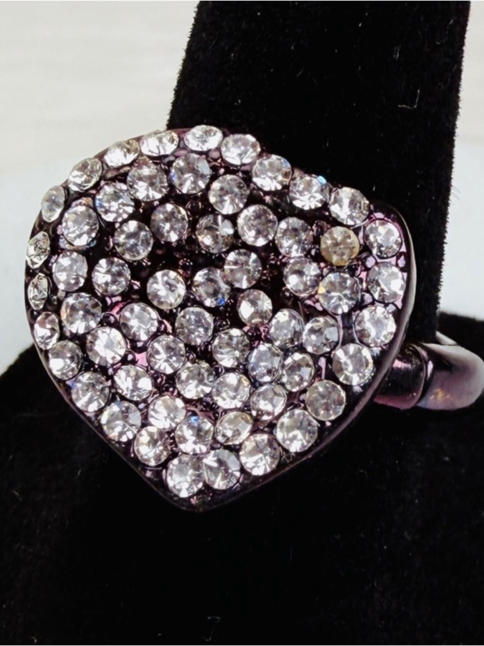 Gunmetal Metallic Bling with Rhinestone Accent sz 6 3/4 stretch ring